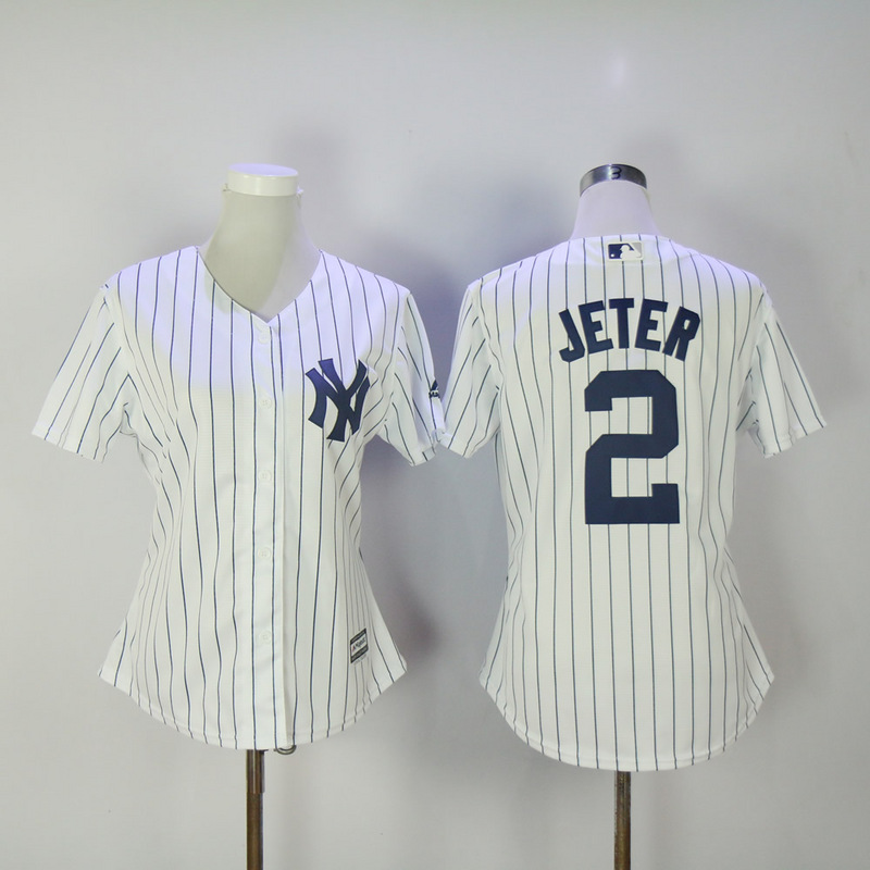 Womens 2017 MLB New York Yankees #2 Jeter White Jerseys